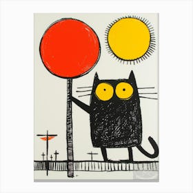 Cat With Stop Sign Canvas Print