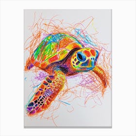 Sea Turtle With Marine Plants Scribble 1 Canvas Print