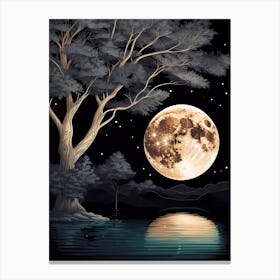 Full Moon Over The Lake Canvas Print