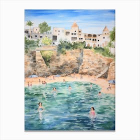 Swimming In Faro Portugal Watercolour Canvas Print