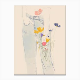 Blue Jeans Line Art Flowers 7 Canvas Print