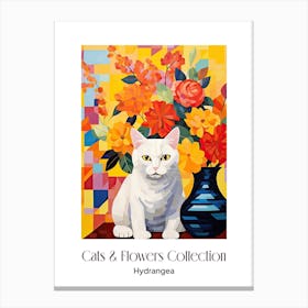 Cats & Flowers Collection Hydrangea Flower Vase And A Cat, A Painting In The Style Of Matisse 3 Canvas Print