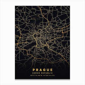 Prague Czech Republic Black And Gold Map Stampe su tela