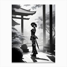 Shadow Of A Woman Ninja In A Japanese Temple Canvas Print