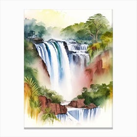 Iguazu Falls, Argentina And Brazil Water Colour  (1) Canvas Print