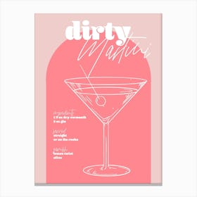 Vintage Retro Inspired Dirty Martini Recipe Pink And Dark Pink Canvas Print