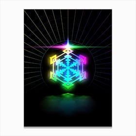 Neon Geometric Glyph in Candy Blue and Pink with Rainbow Sparkle on Black n.0016 Canvas Print