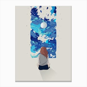 Girl Looking At The Ocean Canvas Print