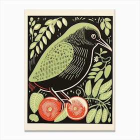 Vintage Bird Linocut Kiwi 5 Canvas Print