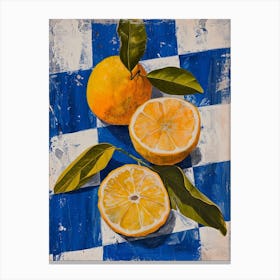 Citrus Fruit Blue Checkerboard 4 Canvas Print