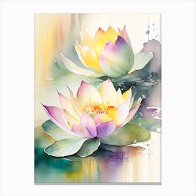 Double Lotus Storybook Watercolour 5 Canvas Print