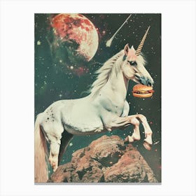 Unicorn In Space Eating A Cheeseburger Retro Canvas Print