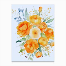 Watercolor Orange Flowers Canvas Print