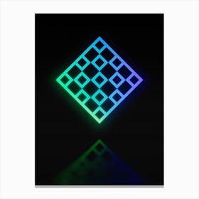 Neon Blue and Green Abstract Geometric Glyph on Black n.0207 Canvas Print