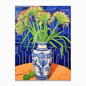Flowers In A Vase Still Life Painting Agapanthus 2 Canvas Print