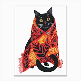 Black Cat In Scarf Canvas Print