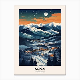 Winter Night  Travel Poster Aspen Colorado 2 Canvas Print