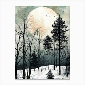 Full Moon In The Woods watercolor landscape Canvas Print