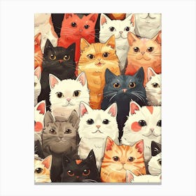 Perfectly Repeatable Artwork With Cute Cat Faces 70 Canvas Print