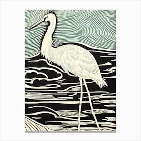 Crane Linocut Bird Canvas Print