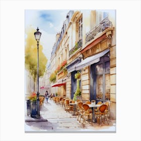 Watercolor Paris Street Cafe Canvas Print