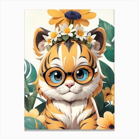 Baby Tiger Flower Crown Bowties Woodland Animal Nursery Decor (3) Canvas Print