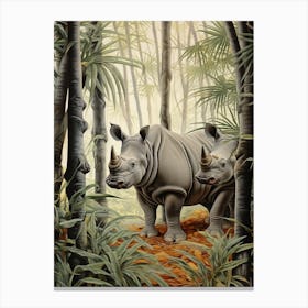 Two Rhinos In The Forest Canvas Print