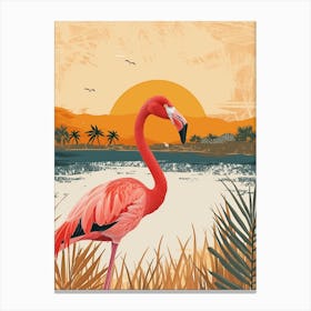 Greater Flamingo Salt Pans And Lagoons Tropical Illustration 1 Canvas Print