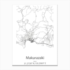 Makurazaki,Japan Minimalist Map Canvas Print