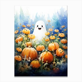 Cute Bedsheet Ghost, Botanical Halloween Watercolour 63 Canvas Print