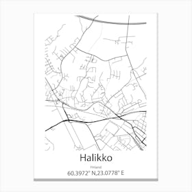 Halikko,Finland Minimalist Map Canvas Print