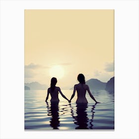 Two Naked Women In The Water Canvas Print