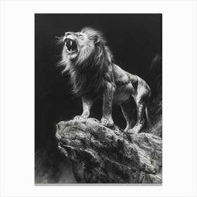 Barbary Lion Charcoal Drawing Roaring On A Cliff 4 Canvas Print