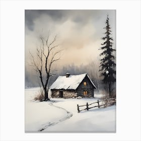 Rustic Winter Oil Painting Vintage Cottage (9) Canvas Print