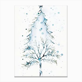 Snowfalkes By Christmas Tree, Snowflakes, Minimalist Watercolour 2 Canvas Print