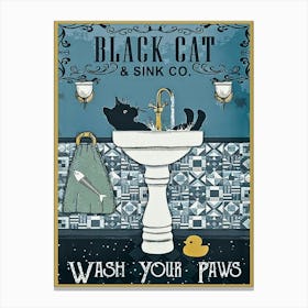 Wash Your Paws - Vintage Retro Bathroom Humour From The Black Cat Sink Company - Remastered Wash Your Hands Toilet Humor Canvas Print