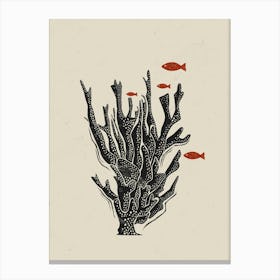 018 Coral & Fishs Linocut Canvas Print