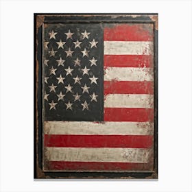 Antique Blackboard Featuring A Vintage Rendition Of An American Flag Smeared Red Stripes Adorned Wi Canvas Print