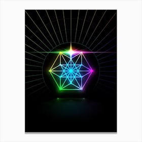 Neon Geometric Glyph Abstract in Candy Blue and Pink with Rainbow Sparkle on Black n.0201 Canvas Print