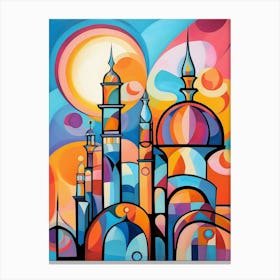 City of 1001 Nights, Abstract Vibrant Colorful Painting in Cubism Style 3 Canvas Print