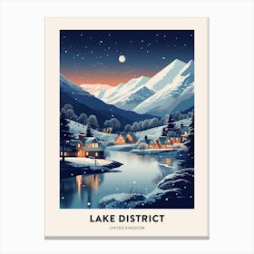Winter Night  Travel Poster Lake District United Kingdom 1 Canvas Print