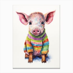 Baby Animal Wearing Sweater Pig 1 Canvas Print