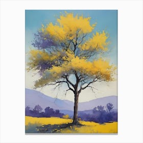 Painting Of A Tree, Yellow, Purple (32) Canvas Print