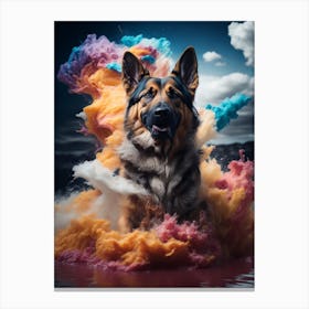 German Shepherd Dog In Colorful Smoke Canvas Print