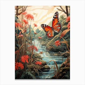 Butterfly By The River Japanese Style Painting 5 Canvas Print