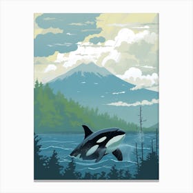 Graphic Design Style Orca Whale And Mountain With Clouds Canvas Print