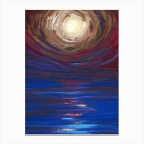 Moonriver - hand painted artwork painting moon sea night impressionism blue bedroom living room dark vertical Canvas Print