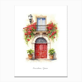 Barcelona, Spain   Mediterranean Doors Watercolour Painting 1 Poster Canvas Print