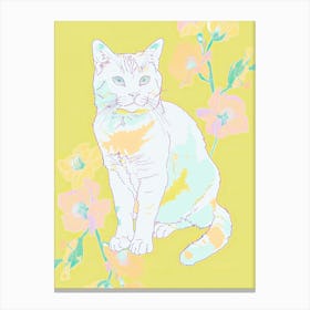 Cute American Shorthair Cat With Flowers Illustration 4 Canvas Print