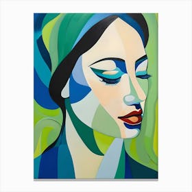 Serenity in Blue: Abstract Geometric Portraiture Canvas Print